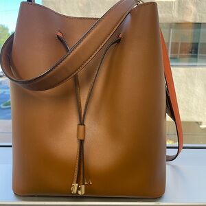 Polo Ralph Lauren Elegant Brown Leather Bucket Bag